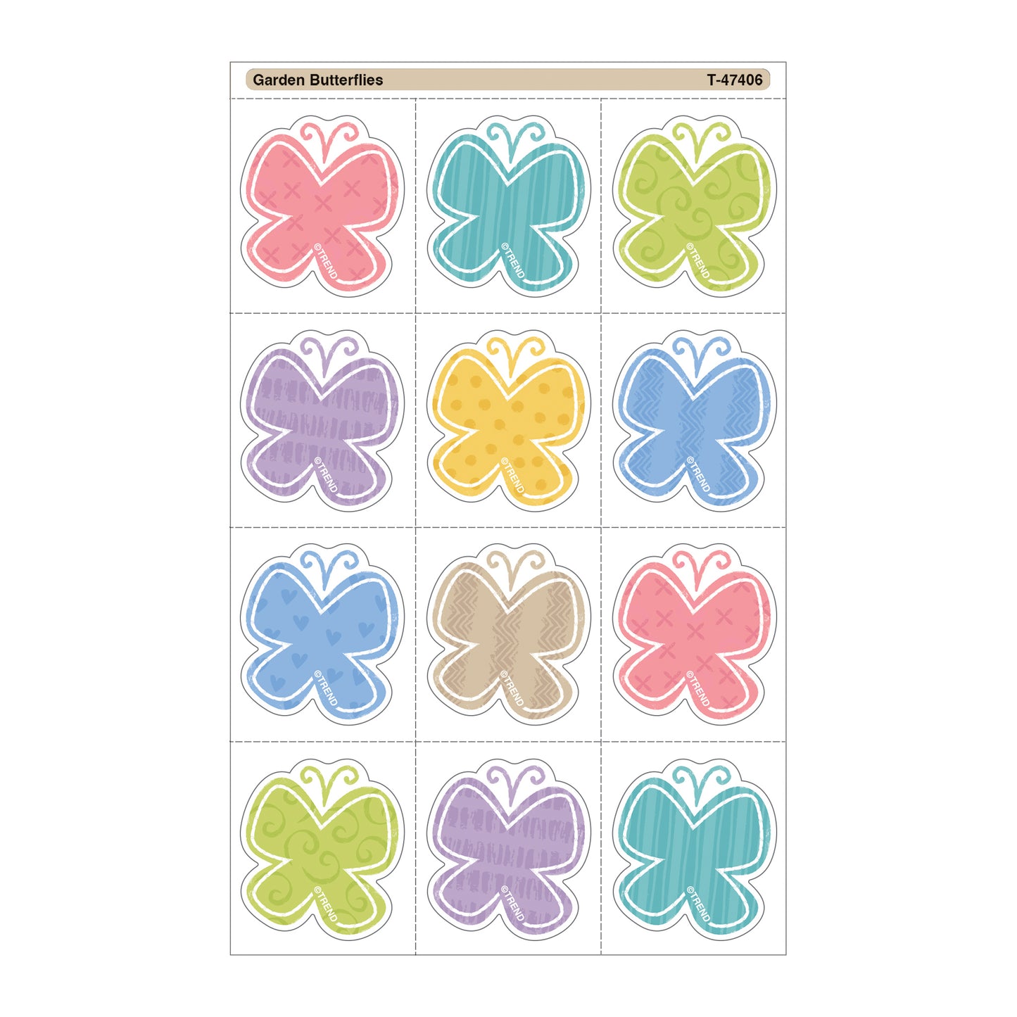 Garden Butterflies Tear & Share Stickers®, 60 Per Pack, 6 Packs