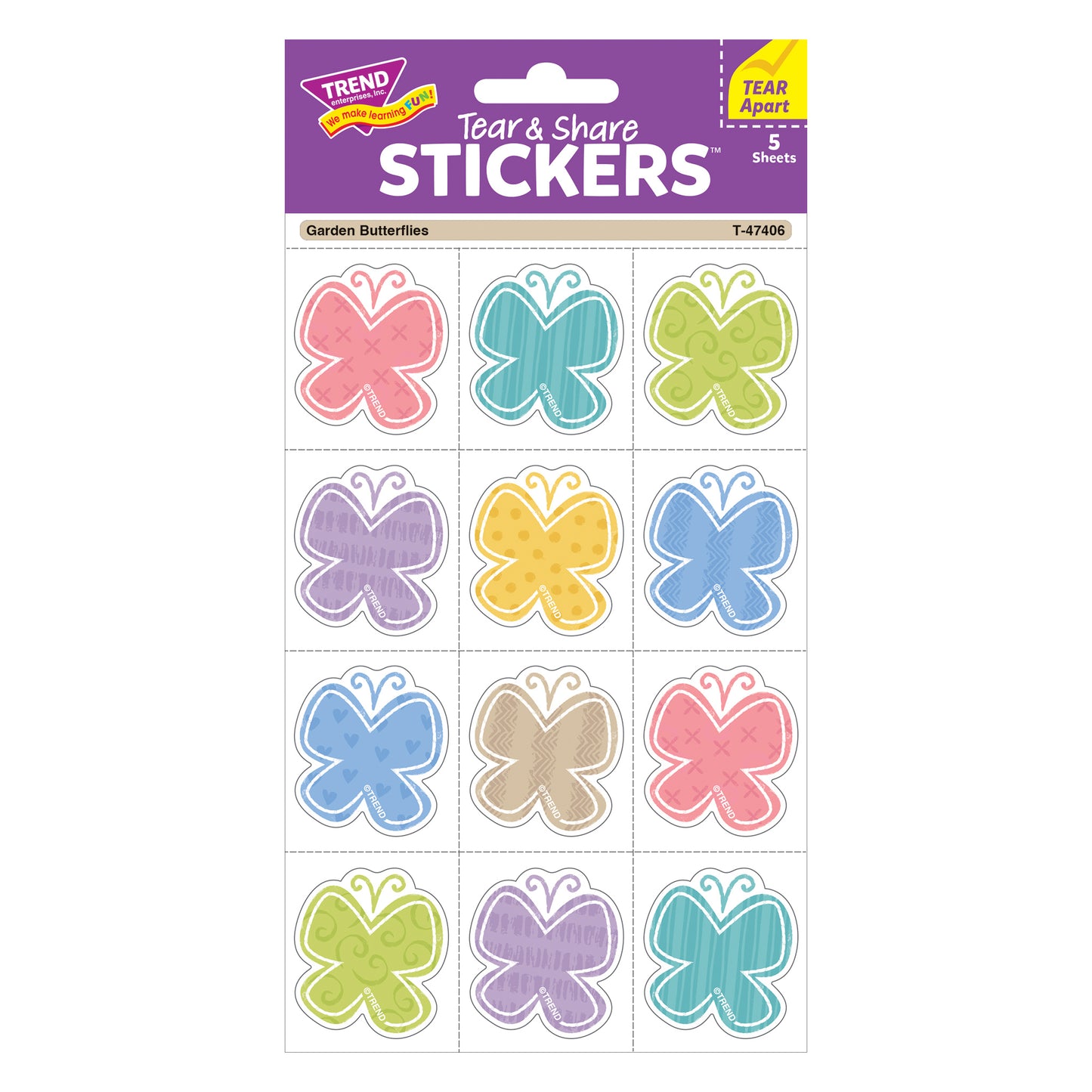 Garden Butterflies Tear & Share Stickers®, 60 Per Pack, 6 Packs