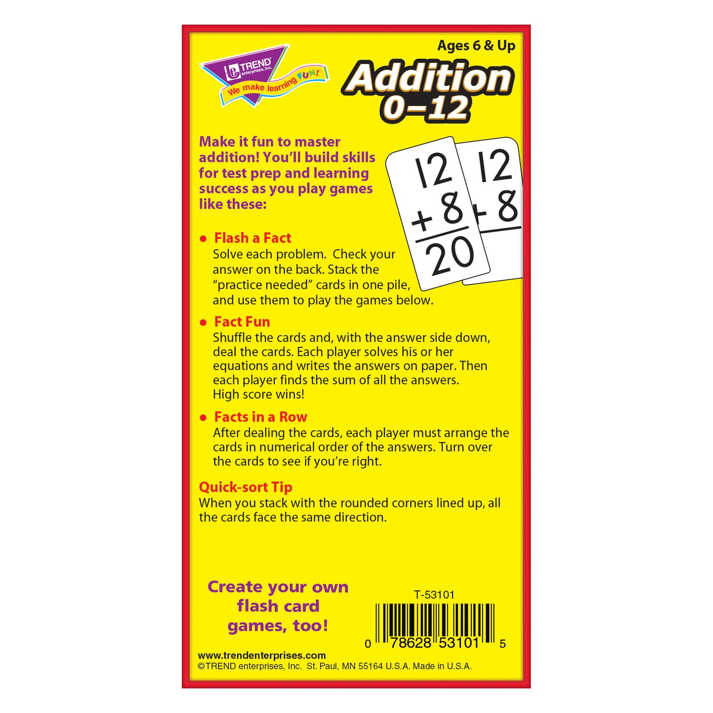 Addition 0-12 Skill Drill Flash Cards, 3 Sets