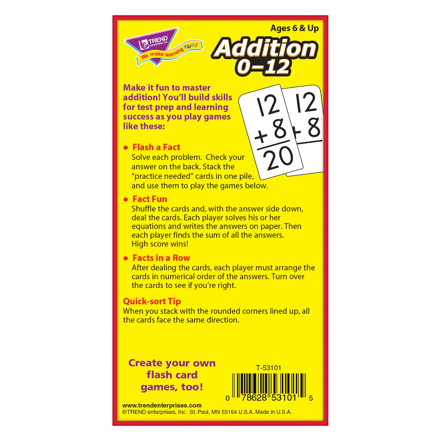 Addition 0-12 Skill Drill Flash Cards