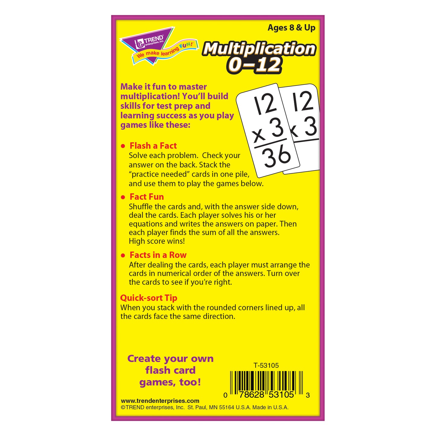 Multiplication 0-12 Skill Drill Flash Cards