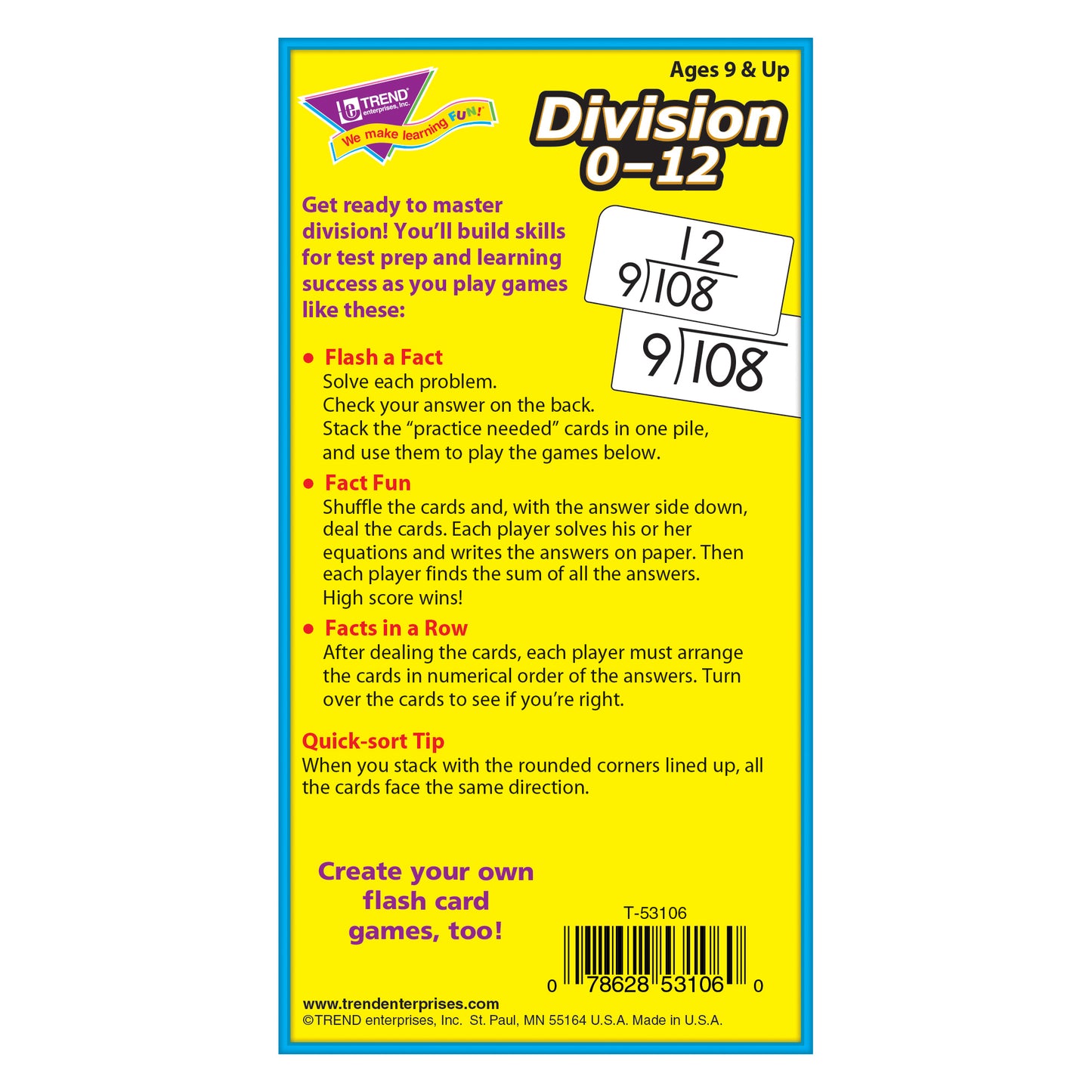 Division 0-12 Skill Drill Flash Cards