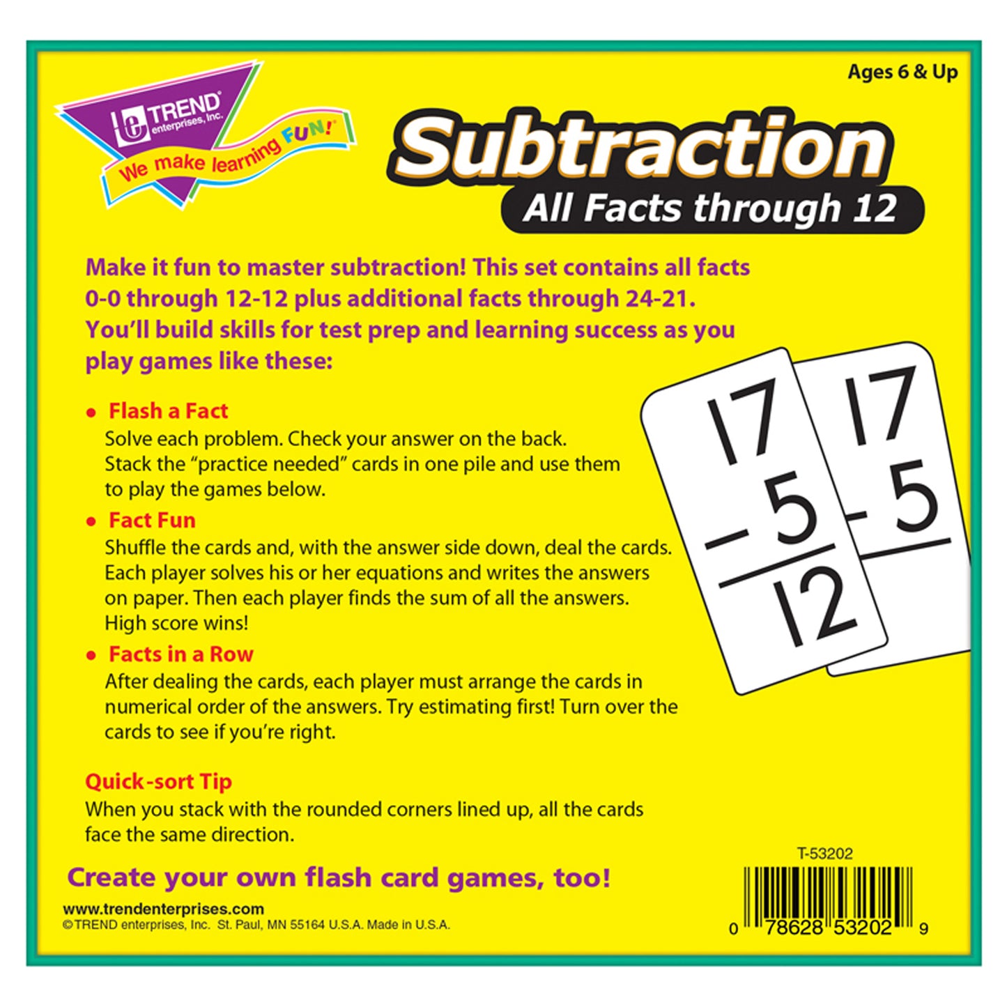 Subtraction 0-12 All Facts Skill Drill Flash Cards, 2 Sets