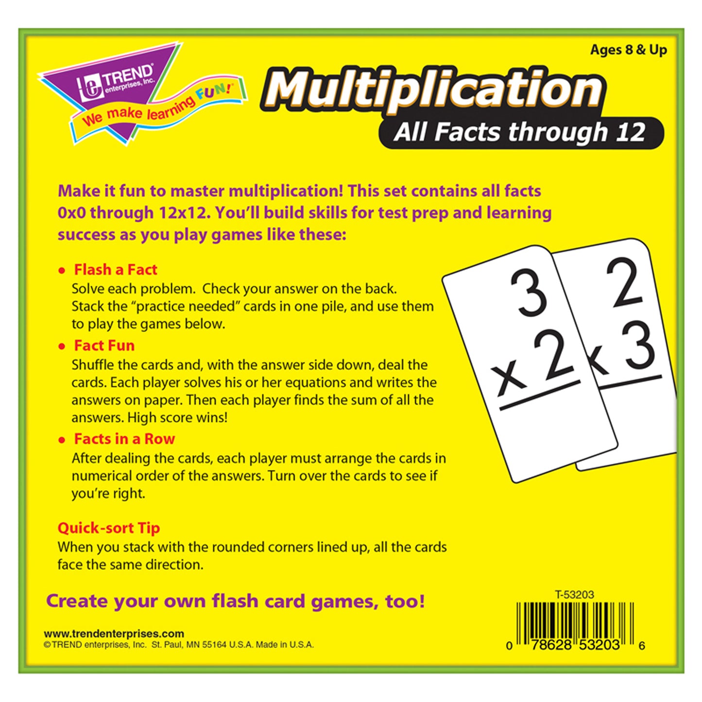 Multiplication 0-12 All Facts Skill Drill Flash Cards, 2 Sets