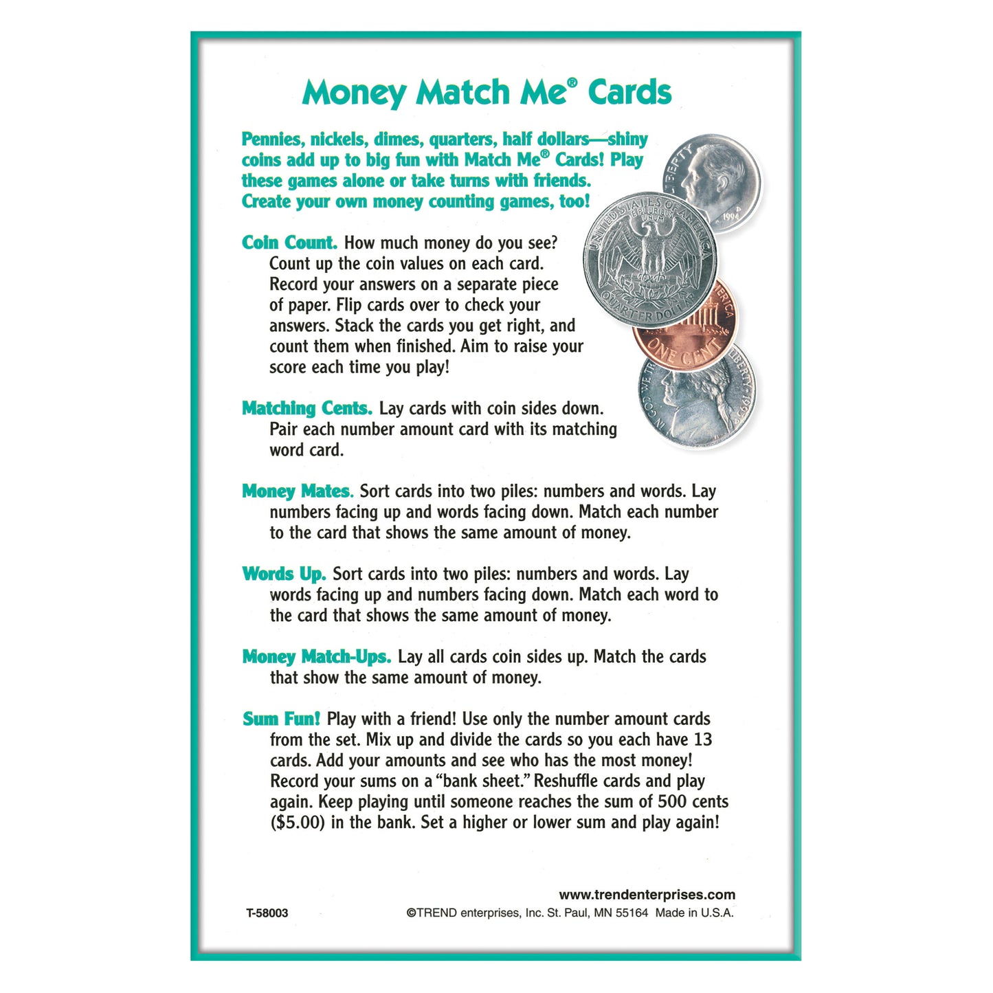 Money Match Me® Cards, 6 Sets