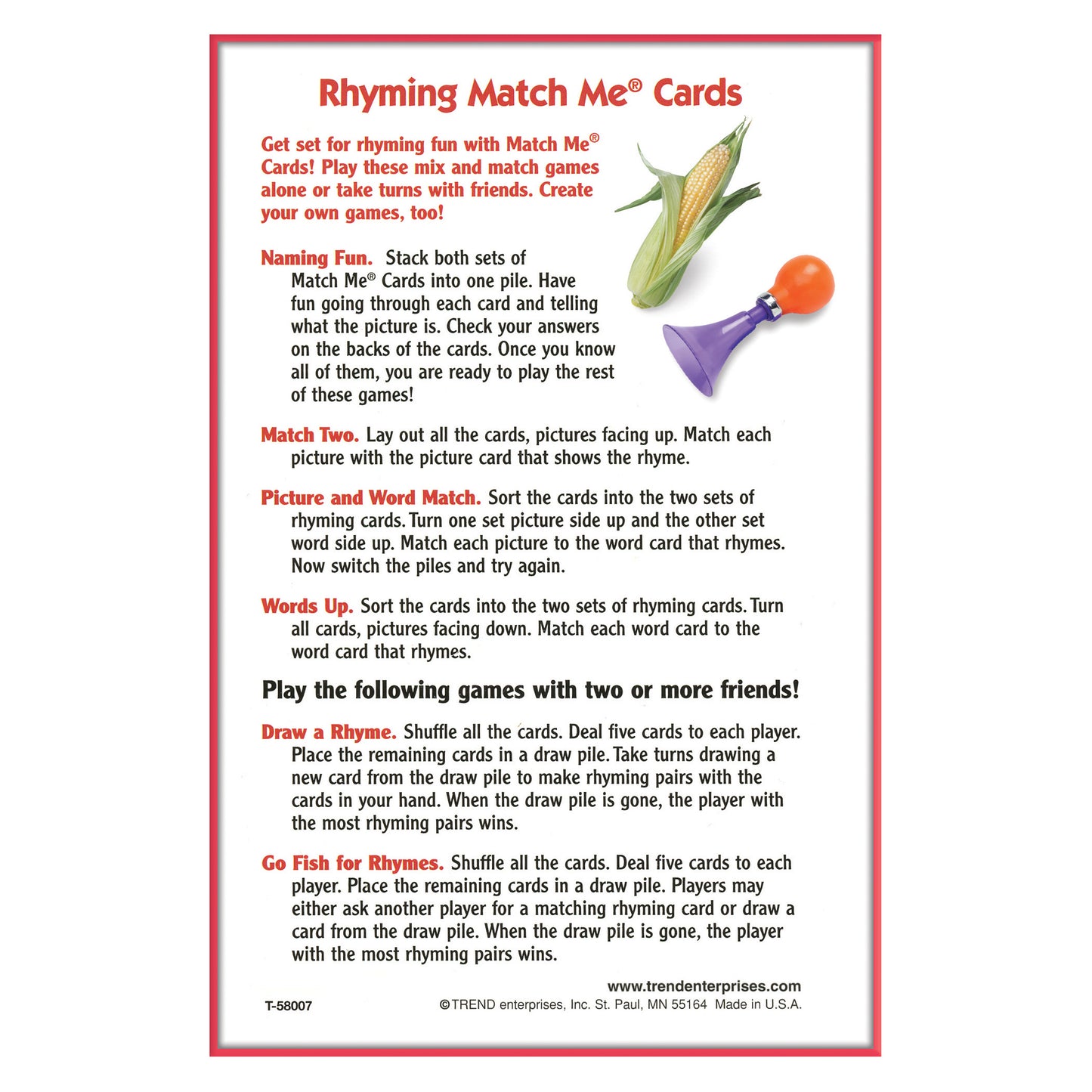 Rhyming Words Match Me® Cards, 6 Sets