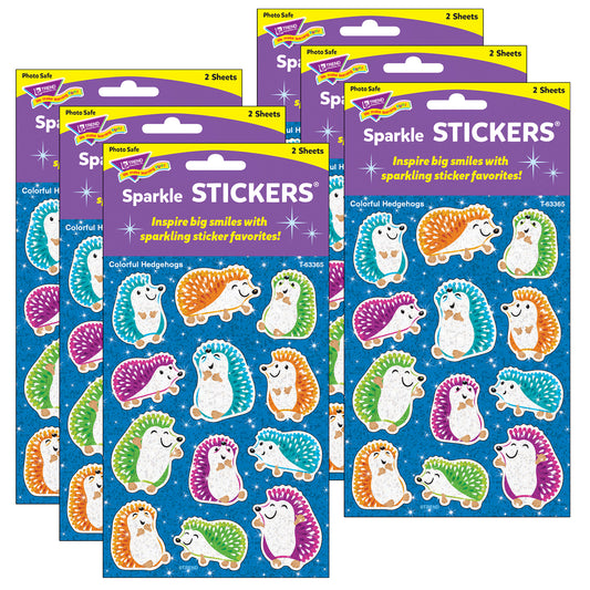 Colorful Hedgehogs Sparkle Stickers®, 24 Per Pack, 6 Packs