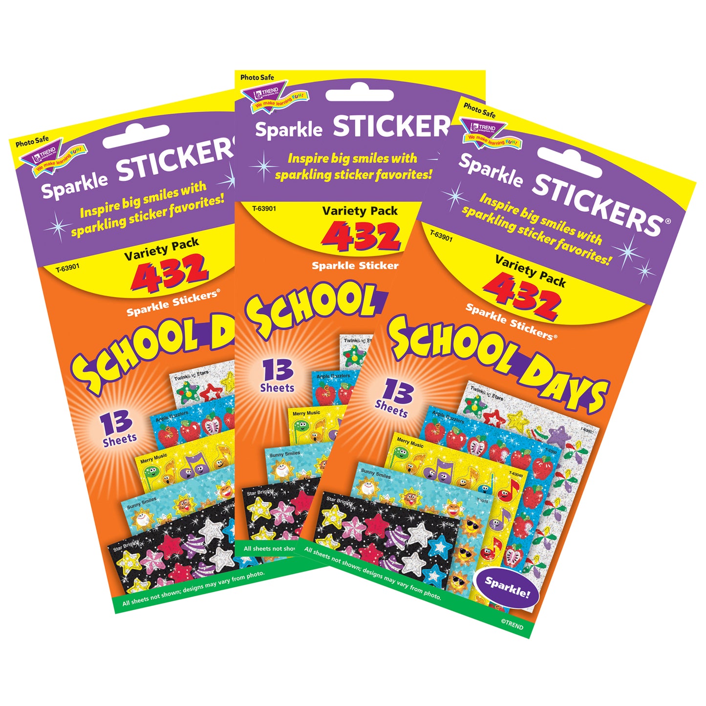 School Days Sparkle Stickers® Variety Pack, 432 Per Pack, 3 Packs