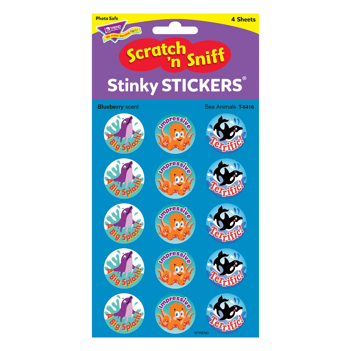 Sea Animals/Blueberry Stinky Stickers®, 60 Per Pack, 6 Packs