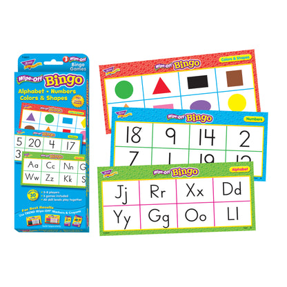 Alphabets, Number, Shapes and Colors Wipe-Off Bingo Cards, 3 Packs