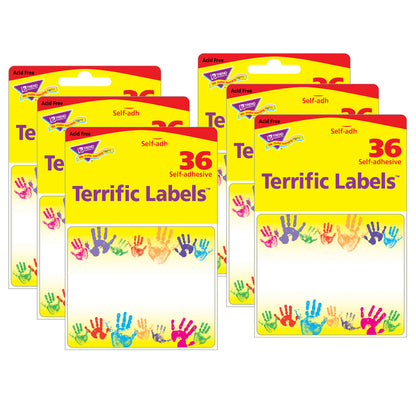 Rainbow Handprints Terrific Labels™, 36 Per Pack, 6 Packs