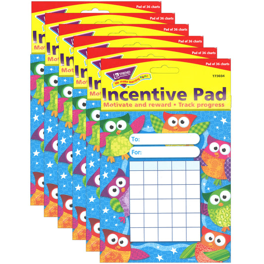 Owl-Stars!® Incentive Pad, 36 Sheets Per Pad, Pack of 6