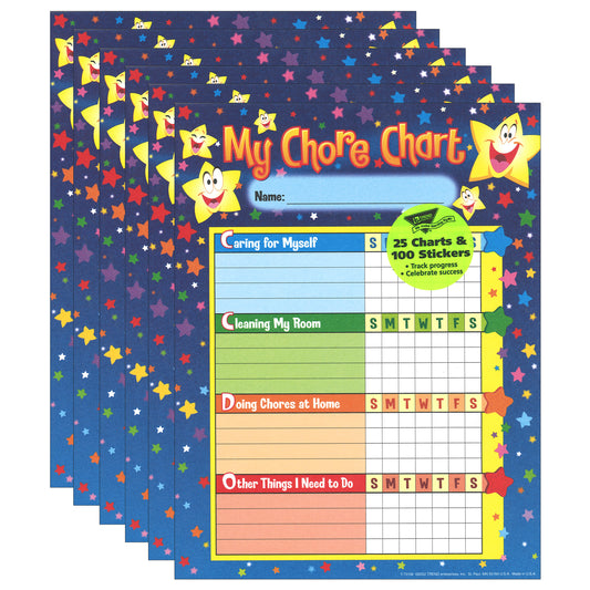 Stars Chore Charts, 25 Per Pack, Pack of 6