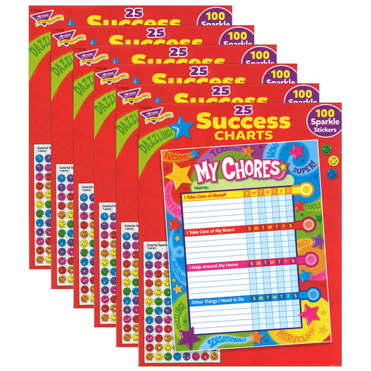 Praise Words 'n Stars Chore Charts, 25 Per Pack, Pack of 6