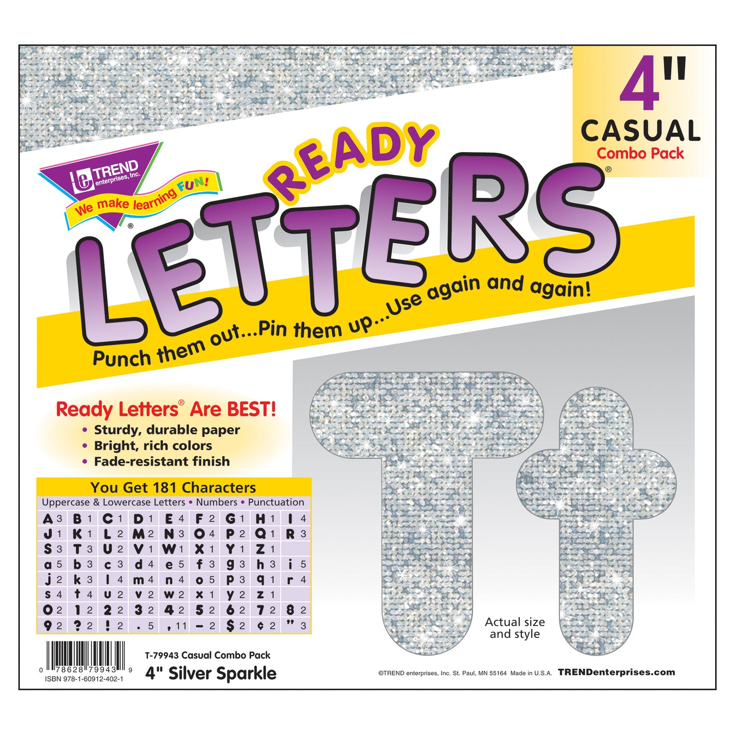 Silver Sparkle 4" Casual Combo Ready Letters®, 3 Packs