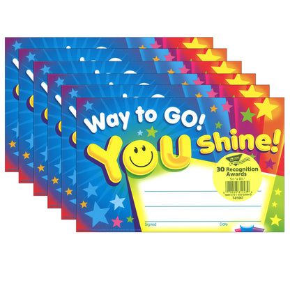 Way to Go! You Shine! Recognition Awards, 30 Per Pack, 6 Packs