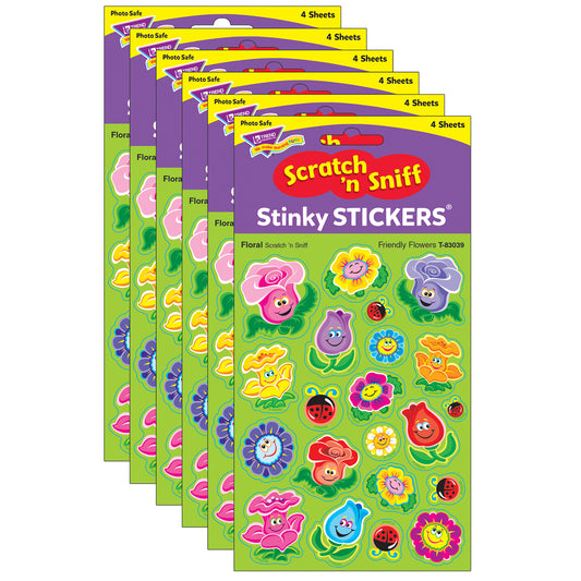 Friendly Flowers/Floral Mixed Shapes Stinky Stickers®, 84 Per Pack, 6 Packs