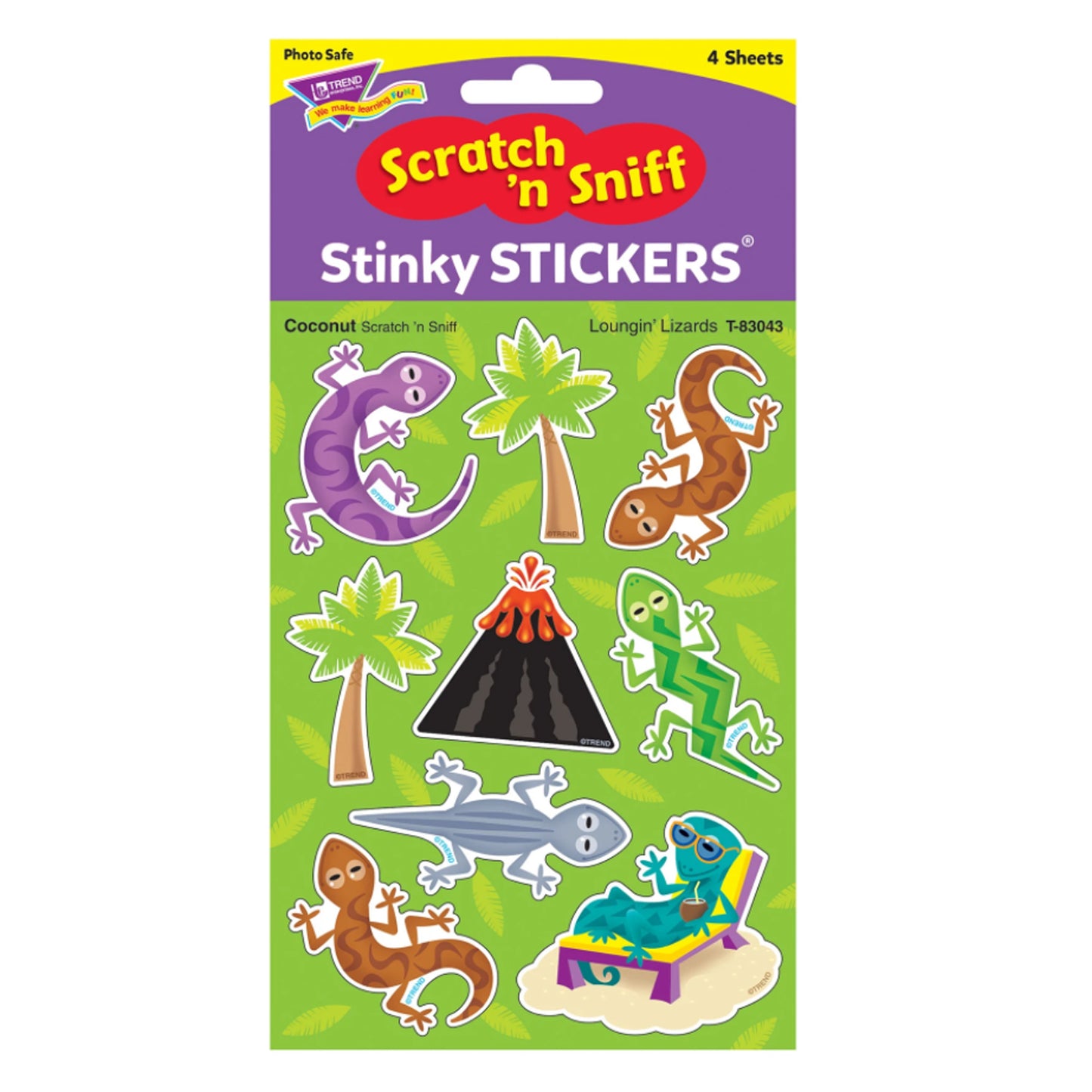 Loungin' Lizards/Coconut Mixed Shapes Stinky Stickers®, 36 ct.