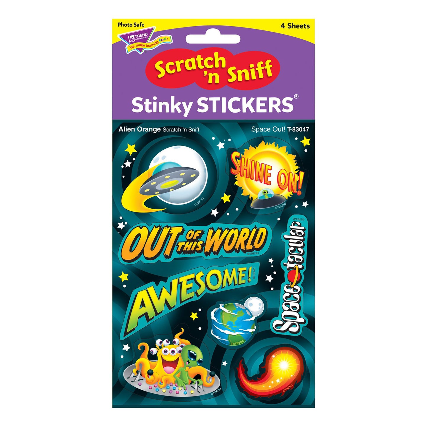 Space Out!/Alien Orange Mixed Shapes Stinky Stickers®, 32 ct.