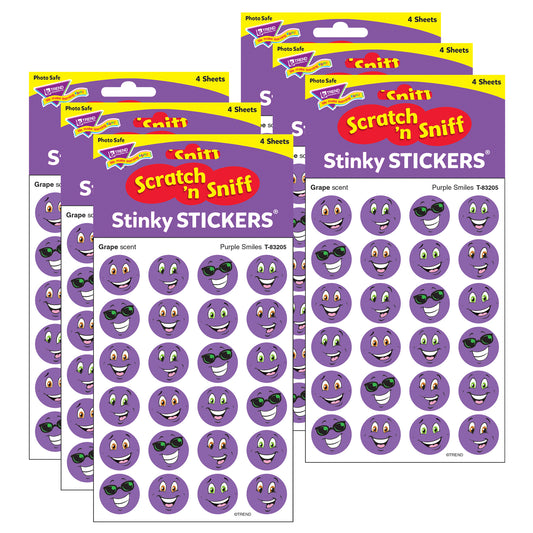 Purple Smiles/Grape Stinky Stickers®, 96 Per Pack, 6 Packs