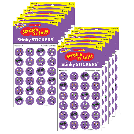 Purple Smiles/Grape Stinky Stickers®, 96 Per Pack, 12 Packs