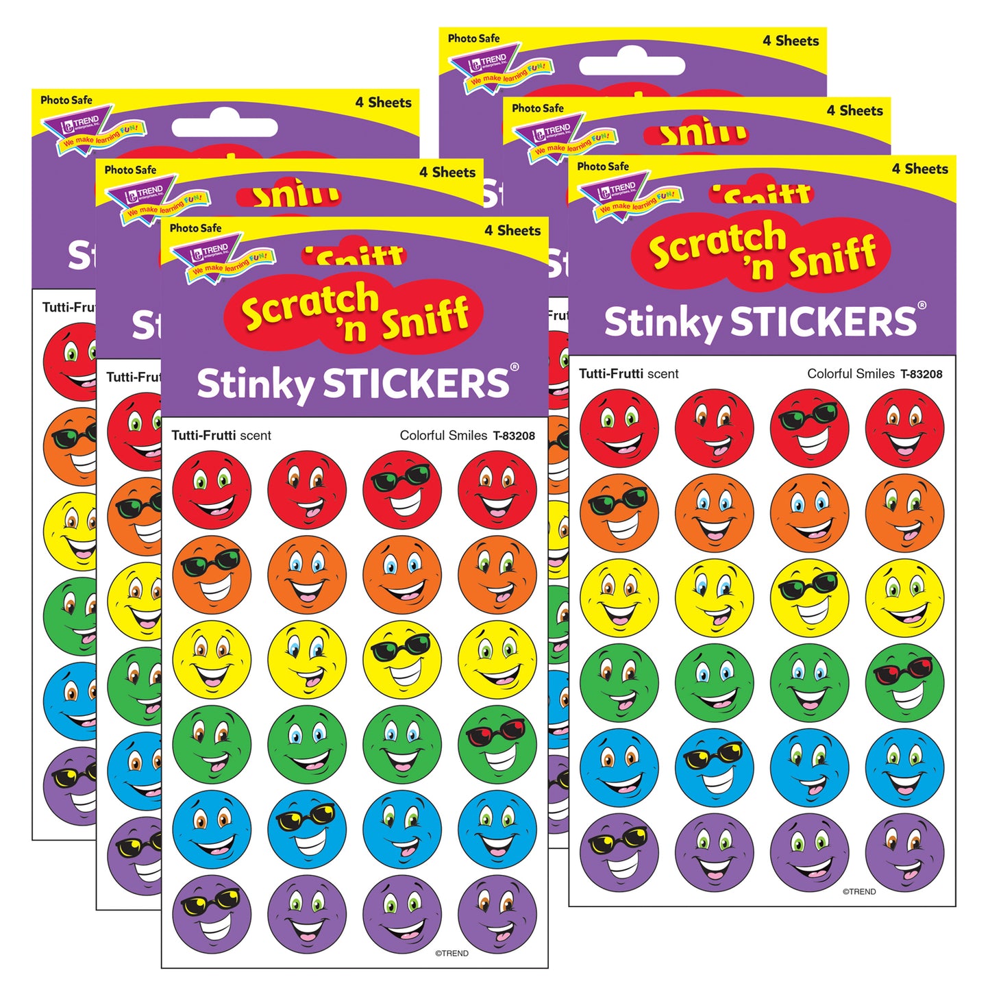 Colorful Smiles/Tutti-Frutti Stinky Stickers®, 96 Per Pack, 6 Packs