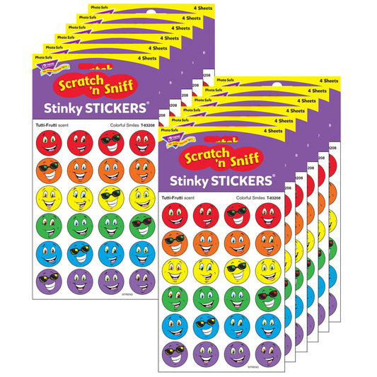 Colorful Smiles/Tutti-Frutti Stinky Stickers®, 96 Per Pack, 12 Packs