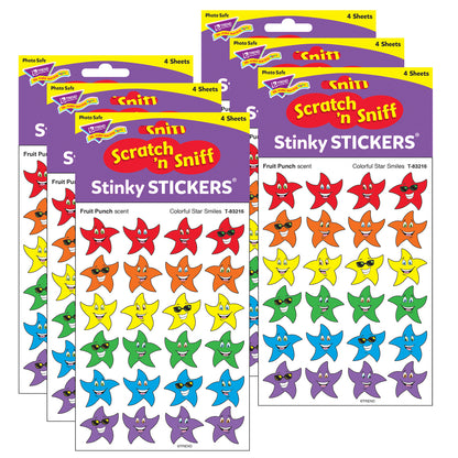 Colorful Star Smiles/Fruit Punch Stinky Stickers®, 96 Per Pack, 6 Packs