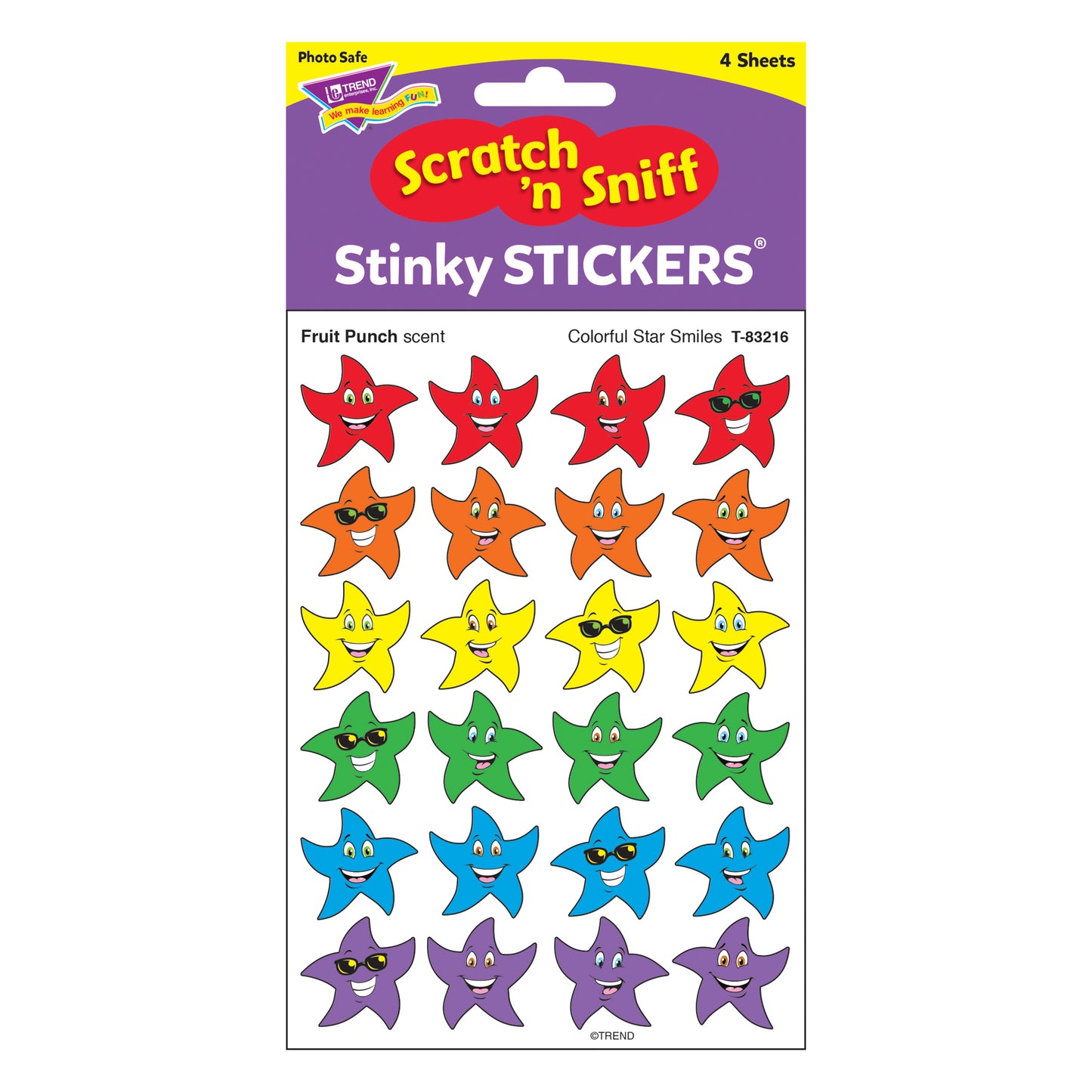 Colorful Star Smiles/Fruit Punch Stinky Stickers®, 96 Per Pack, 6 Packs