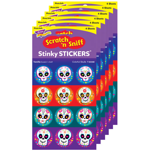 Colorful Skulls/Vanilla Stinky Stickers®, 48 Per Pack, 6 Packs