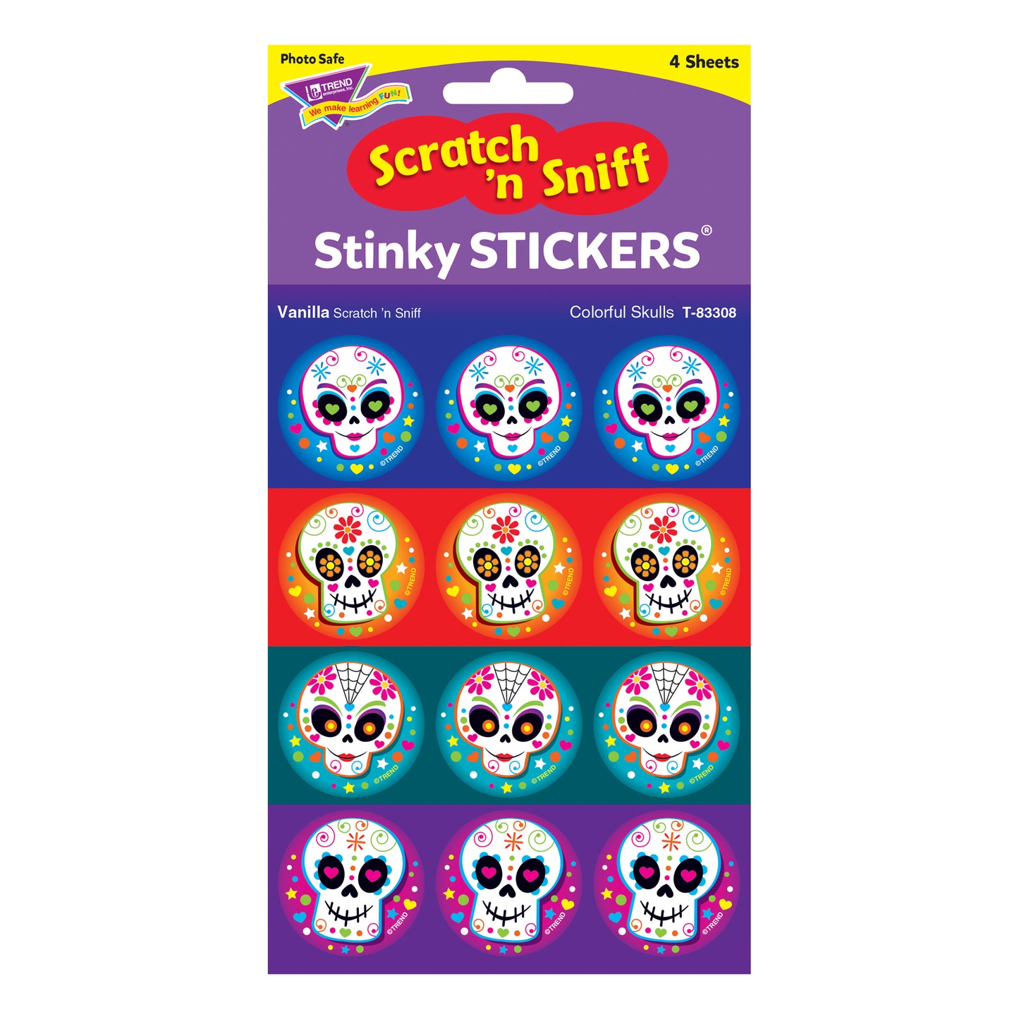 Colorful Skulls/Vanilla Stinky Stickers®, 48 Per Pack, 6 Packs