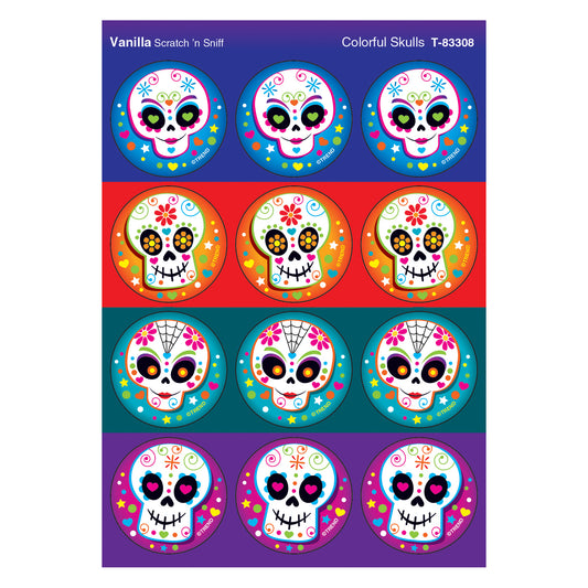 Colorful Skulls/Vanilla Stinky Stickers®, 48 Count