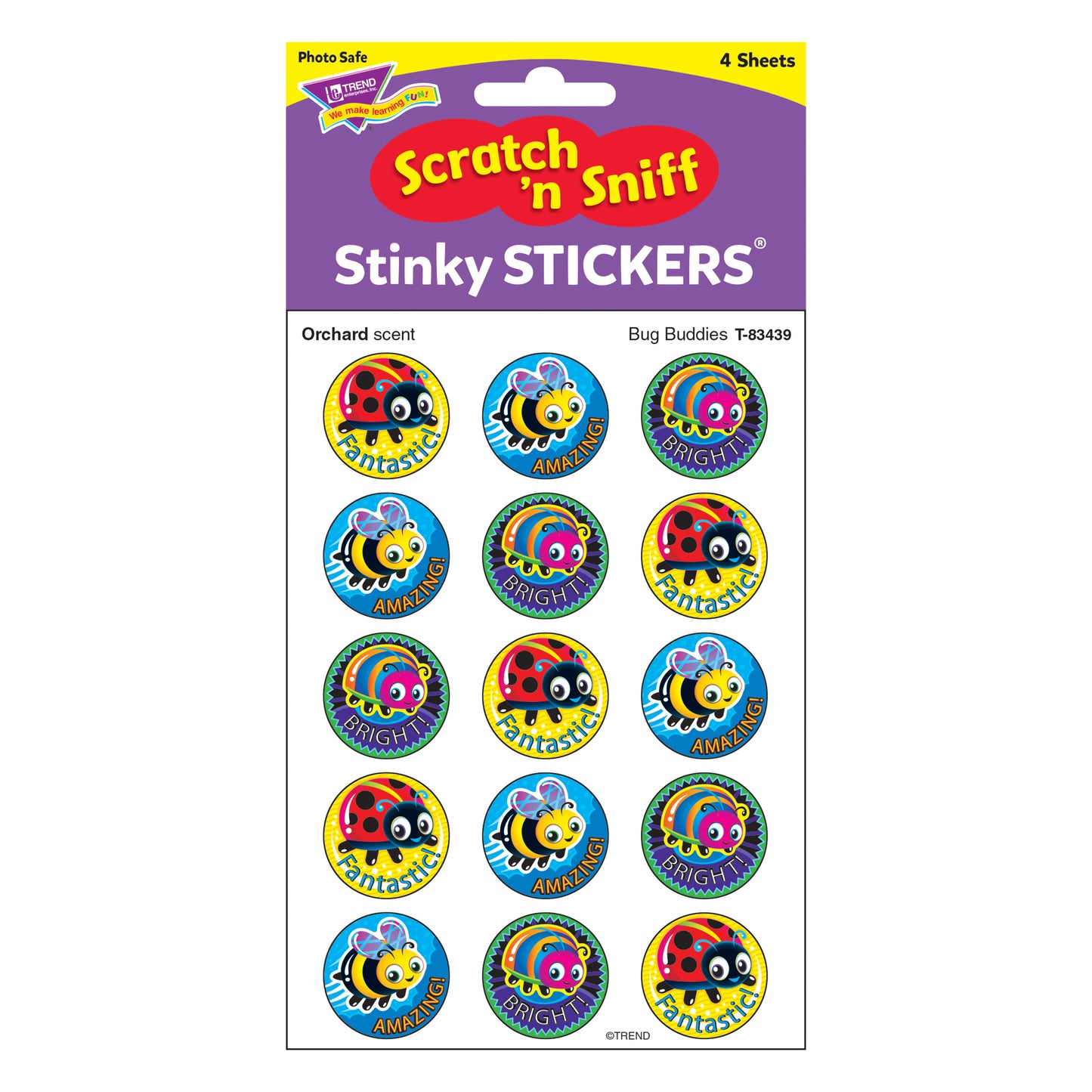 Bug Buddies/Orchard Stinky Stickers®, 60 Per Pack, 6 Packs