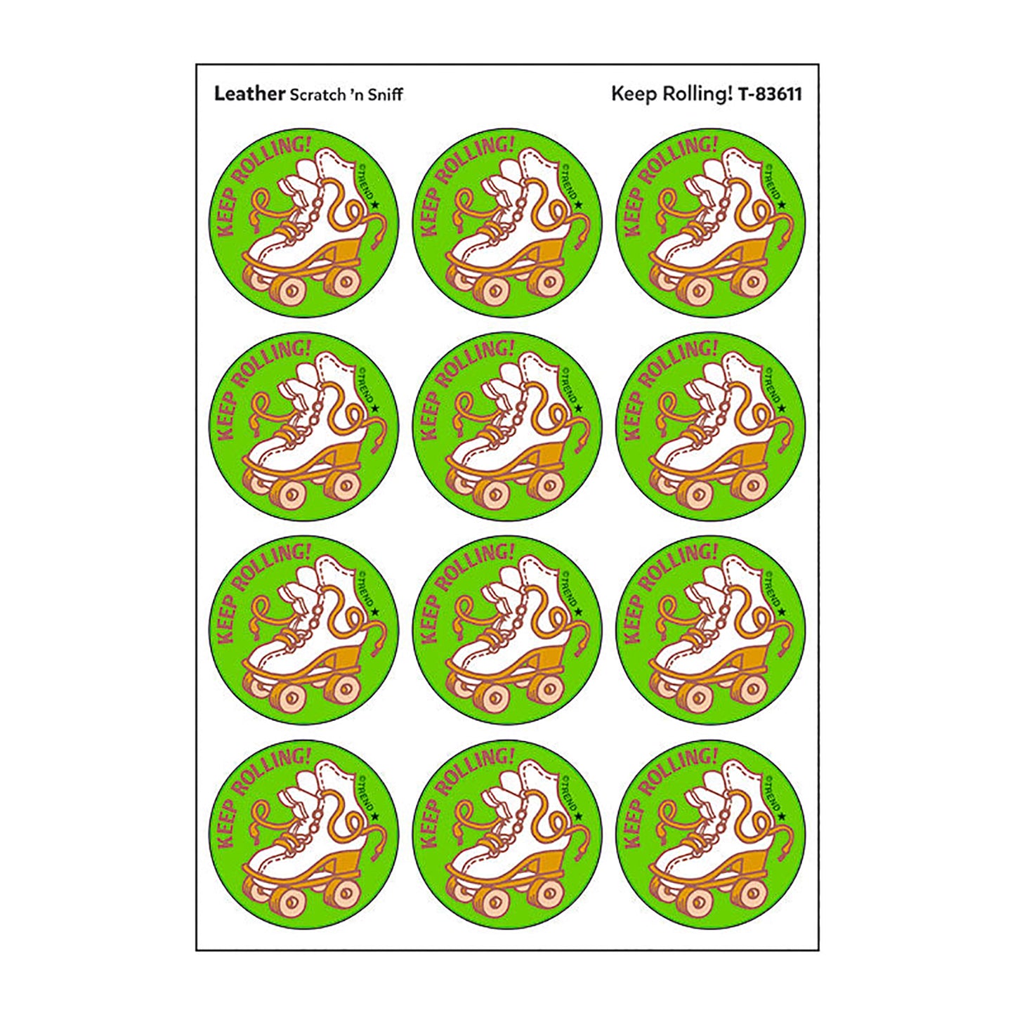 Keep Rolling!/Leather Scented Stickers, 24 Per Pack, 6 Packs