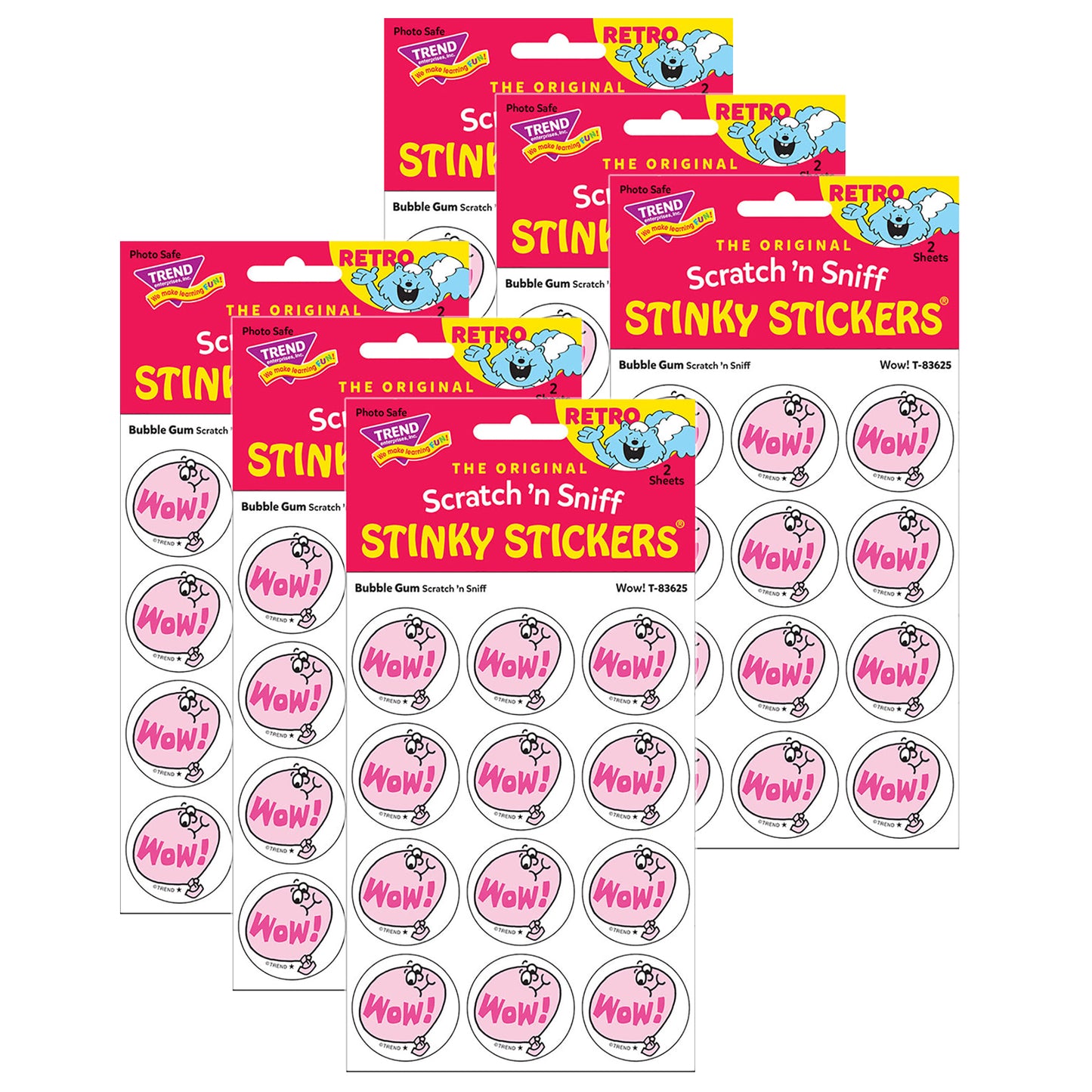 Wow!/Bubble Gum Scented Stickers, 24 Per Pack, 6 Packs