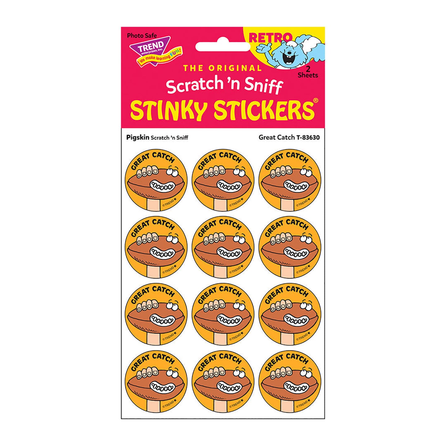 Great Catch/Pigskin Scent Retro Scratch 'n Sniff Stinky Stickers®, 24 Per Pack, 6 Packs