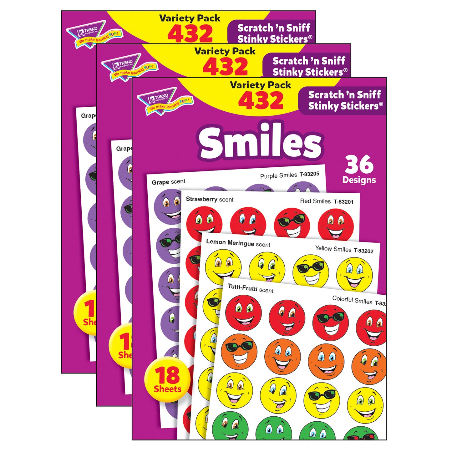 Smiles Stinky Stickers® Variety Pack, 432 Per Pack, 3 Packs