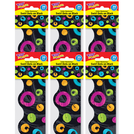 Color Harmony™ Swirl Dots on Black Terrific Trimmers®, 39 Feet Per Pack, 6 Packs