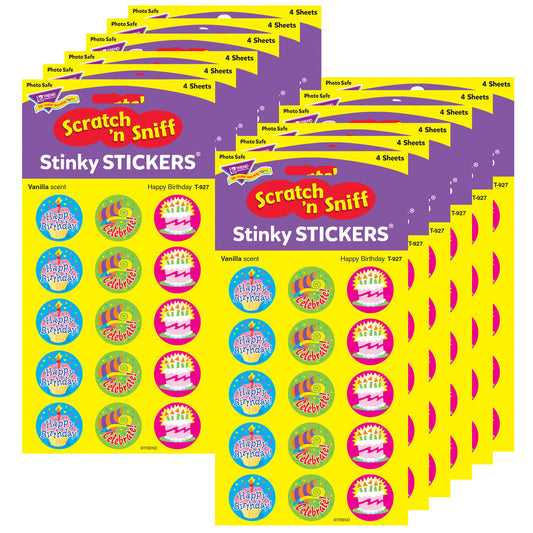 Happy Birthday/Vanilla Stinky Stickers®, 60 Per Pack, 12 Packs