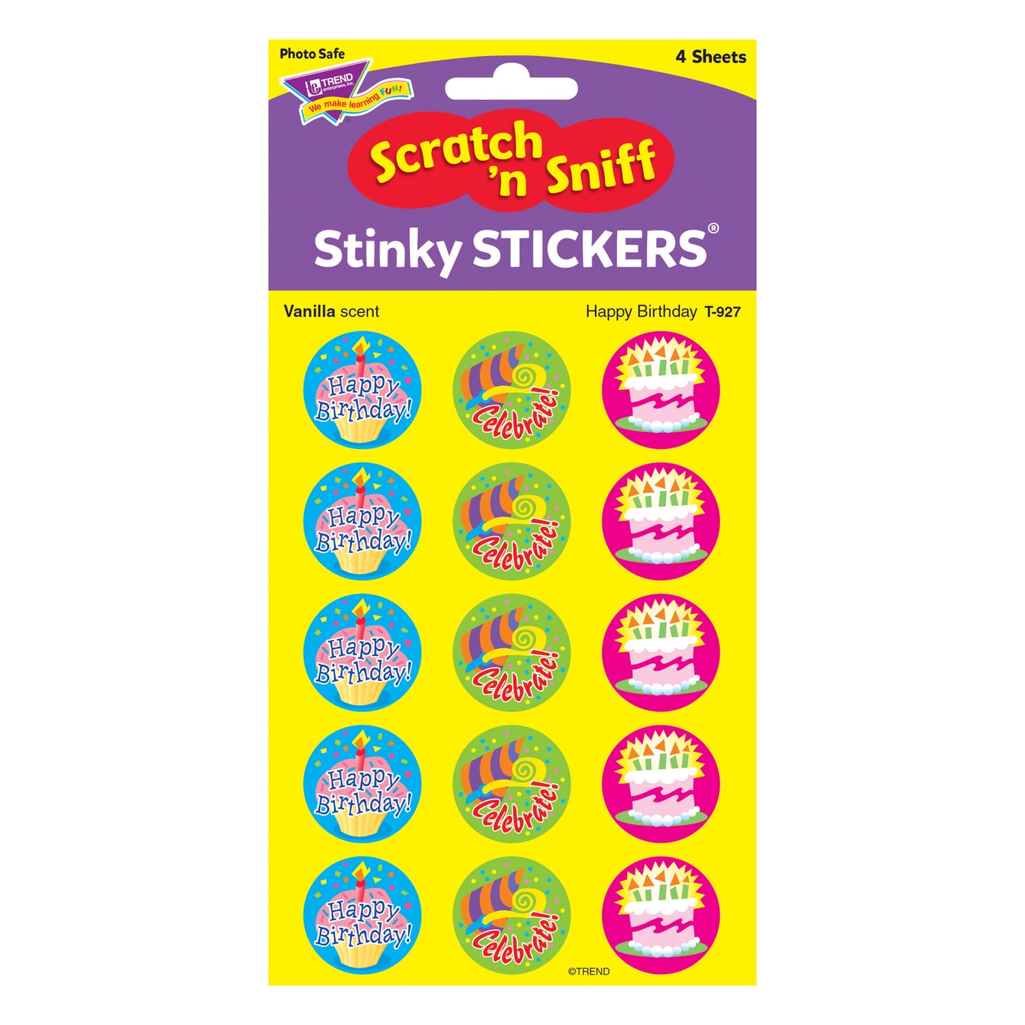 Happy Birthday/Vanilla Stinky Stickers®, 60 Per Pack, 12 Packs