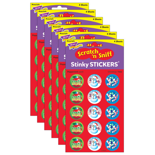 Christmas/Peppermint Stinky Stickers®, 60 Per Pack, 6 Packs