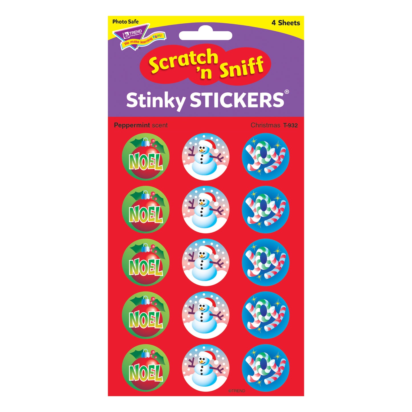 Christmas/Peppermint Stinky Stickers®, 60 Per Pack, 12 Packs