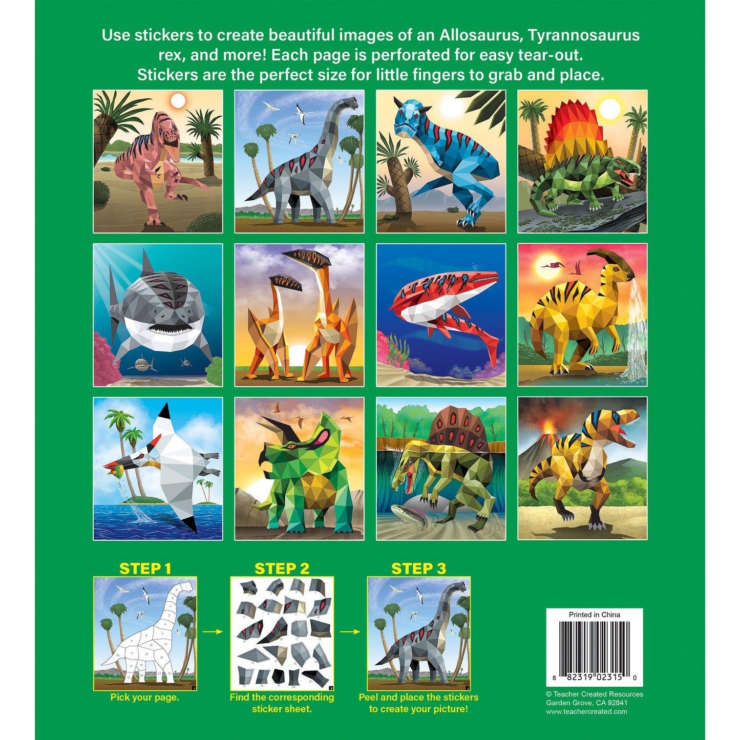 Dinosaurs Modern Mosaics Stick to the Numbers Activity Book, Pack of 2