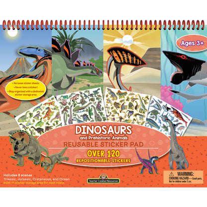 Dinosaurs and Prehistoric Animals Reusable Sticker Pad, Pack of 3