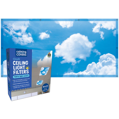 Calming Covers Ceiling Light Filters, 2' x 4', Clouds, Pack of 4