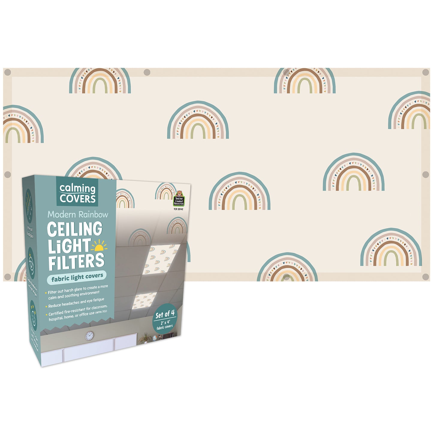 Calming Covers Ceiling Light Filters, 2' x 4', Modern Rainbow, Pack of 4