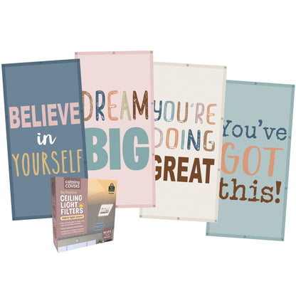 Calming Covers Ceiling Light Filters, 2' x 4', Be Positive, Pack of 4