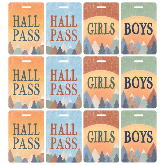 Moving Mountains Hall Pass with Lanyard, 4 Per Pack, 3 Packs