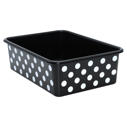 White Polka Dots on Black Large Plastic Storage Bin