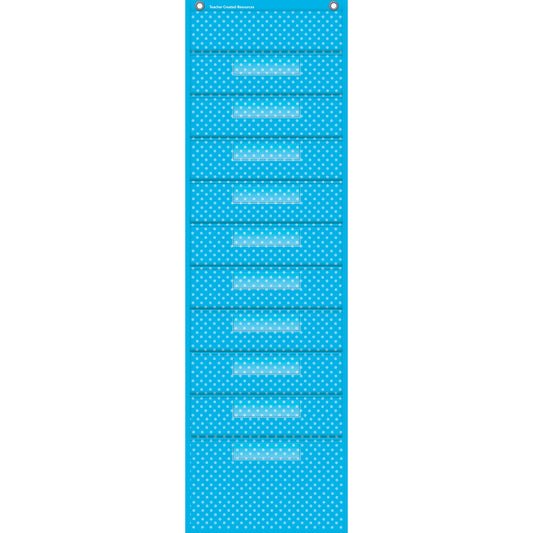 Aqua Polka Dots 10 Pocket File Storage Pocket Chart, 14" x 46.5"